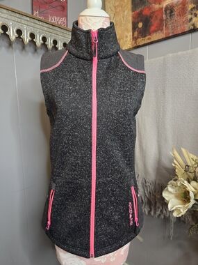 Women’s Charcoal Knit Vest with Pink Accents